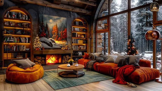 Winter Fireplace Jazz Music for Stress Relief ☕ Relaxing Jazz Music with Snowfall Cafe Ambience смотреть онлайн