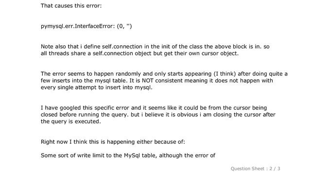 MySQL : pymysql.err.InterfaceError: (0, '') error when doing a lot of pushes to sql table смотреть онлайн