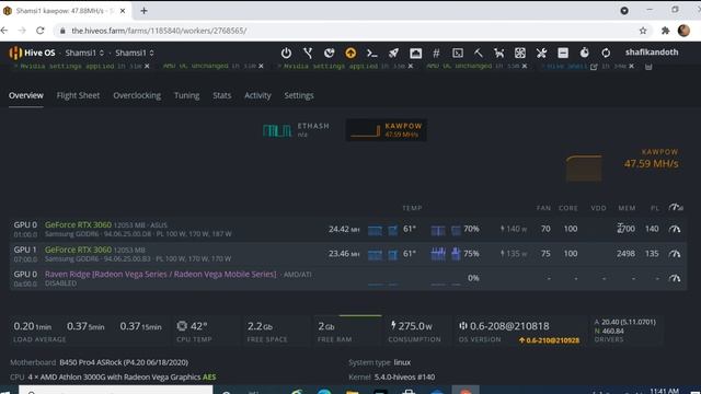 Ravencoin (RVN) Overclock Settings || Hive OS -Gminer || RTX 3060 LHR | Hashrate 24.42 - 24.49 MH/s