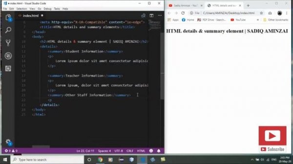 HTML Tutorial #28 - HTML details and summary elements | Pashto | SADIQ AMINZAI