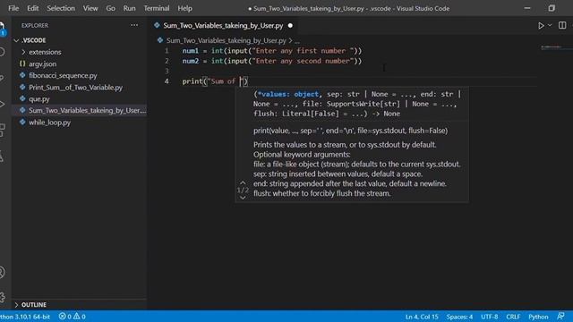 Print Sum of Two variables taking by User in Python. смотреть онлайн