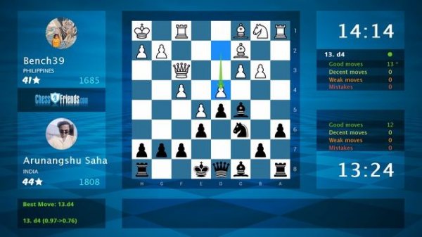 Chess Game Analysis: Bench39 - Arunangshu Saha : 1/2-1/2 (By ChessFriends.com)