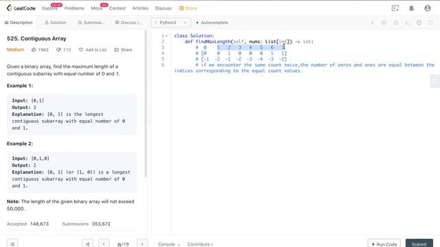 Leetcode 525. Contiguous Array Python Solution смотреть онлайн