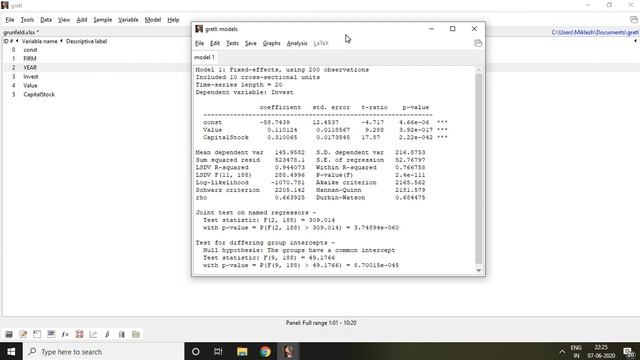 2.2: Poolability Test of Panel Data in gretl смотреть онлайн