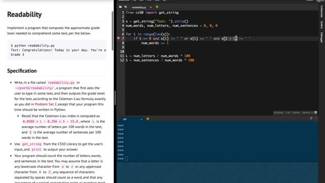 CS50 Readability Python Problem Set 6 (pset6) Walkthrough (Step by Step) смотреть онлайн