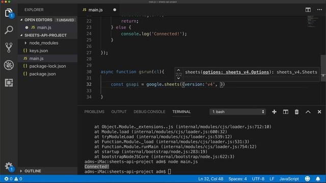 Google Sheets API - JavaScript NodeJS Tutorial смотреть онлайн