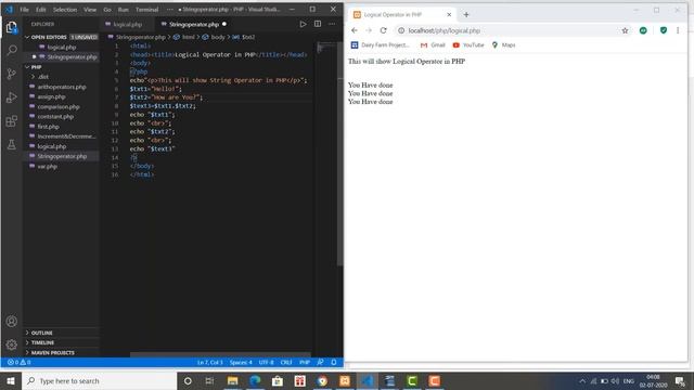 String Operators PHP смотреть онлайн