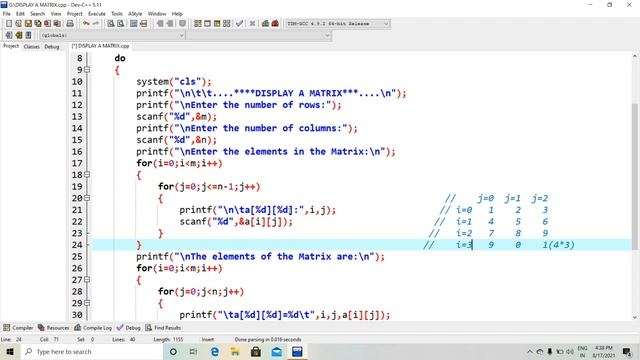 How to display a matrix with unlimited intaration in same output screen.Display a 2D arrray. смотреть онлайн