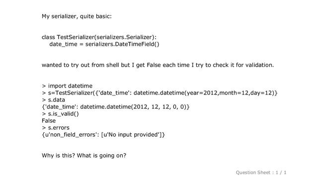 Django : Rest framework serializer always returns False for is_valid смотреть онлайн