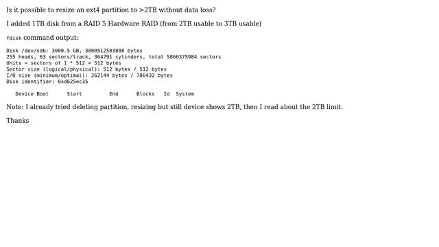 Resize ext4 Partition to ＞2TB without data loss (2 Solutions!!) смотреть онлайн