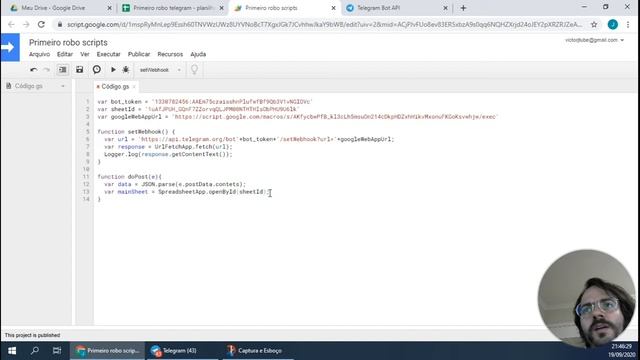 (INICIANTE) Como criar um Bot de Telegram com Planilha do Google | Aula #01 - O Primeiro Robô смотреть онлайн