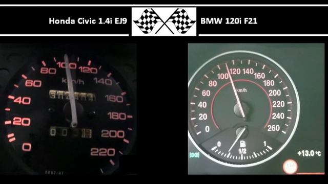 Honda Civic 1.4i EJ9 VS. BMW 120i F21 - Acceleration 0-100km/h смотреть онлайн