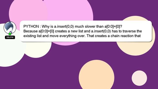 PYTHON : Why is a.insert(0,0) much slower than a[0:0]=[0]? смотреть онлайн