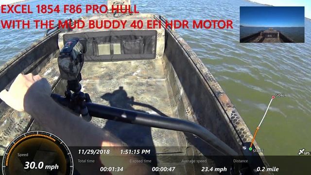 SPEED TEST OF THE EXCEL F86 1854 PRO HULL WITH THE MUD BUDDY 40 EFI HDR MOTOR смотреть онлайн