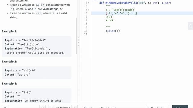 LEETCODE 1249 MINIMUM REMOVE TO MAKE VALID PARENTHESES PYTHON смотреть онлайн
