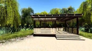 Деревянная беседка с плоской крышей