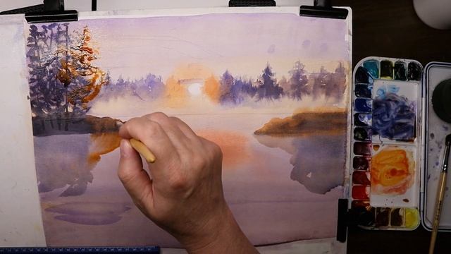Рисую закат акварелью. смотреть онлайн