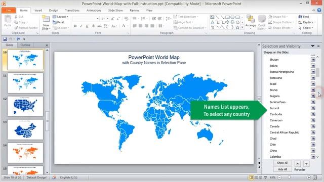Selectable countries by name and color in PowerPoint World Map смотреть онлайн