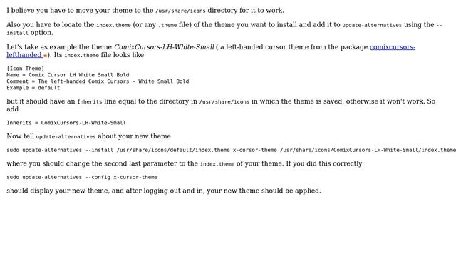 New mouse cursor doesn't appear in list sudo update-alternatives --config x-cursor-theme смотреть онлайн