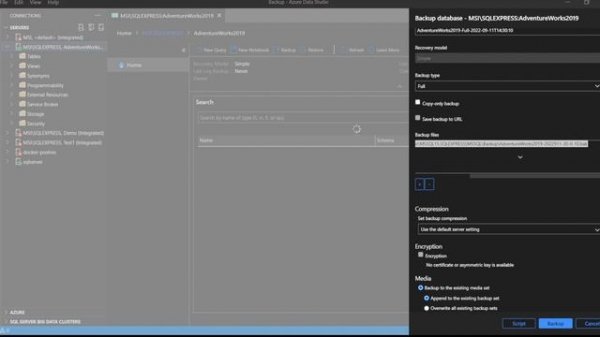 How to take Database backup in Azure Data Studio