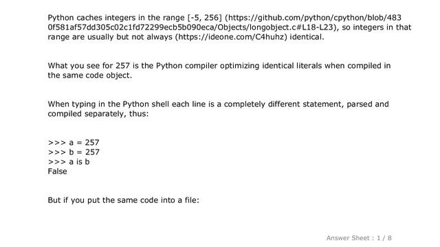PYTHON : What's with the integer cache maintained by the interpreter? смотреть онлайн