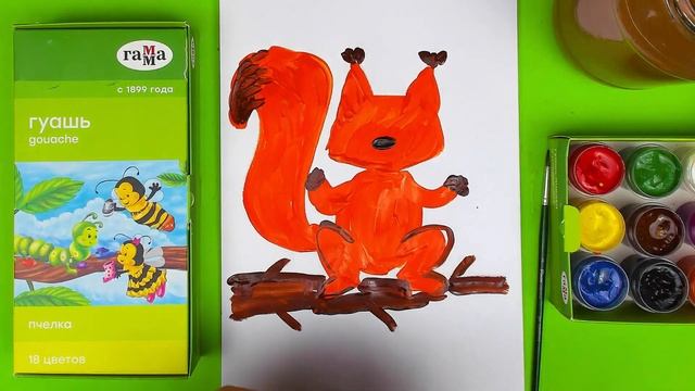 Как нарисовать БЕЛКУ - урок рисования красками ГУАШЬ смотреть онлайн