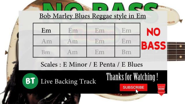 NO BASS Reggae Bass Backing Track Bob Marley Style In Em   120bpm - (Bassless)