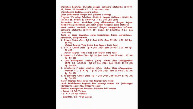 Workshop Pelatihan Statistik dengan Software Statistika (STATA 18, Eviews 13 SmartPLS 3.3.7 Dan Lain смотреть онлайн