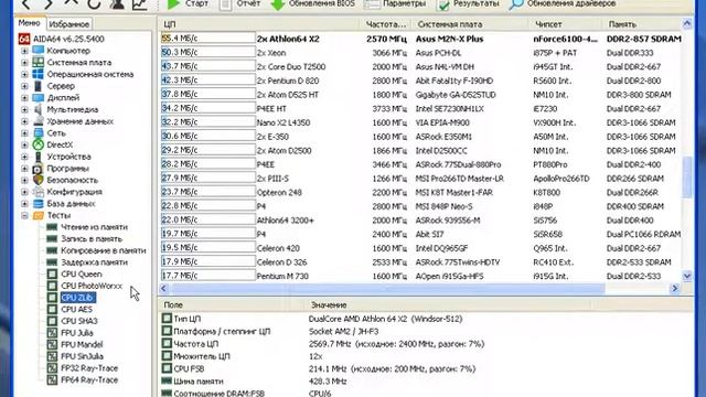 AMD Athlon 64 X2 Dual Core 4600+ / AIDA64 / Тесты. смотреть онлайн
