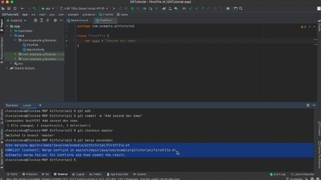 Git: lesson 7 merge conflict with Android studio GUI - part 2 смотреть онлайн