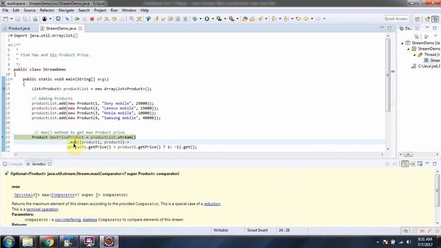 How to find the max product price or min product price using Java 8 Stream? | Streams in Java 8 смотреть онлайн