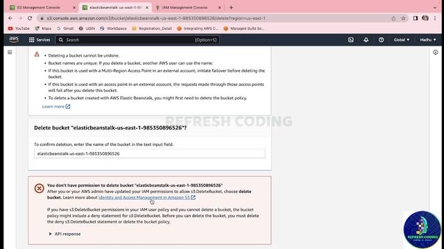 Solved don't have permission to delete bucket Error in S3 created by AWS ElasticBeanstack. смотреть онлайн