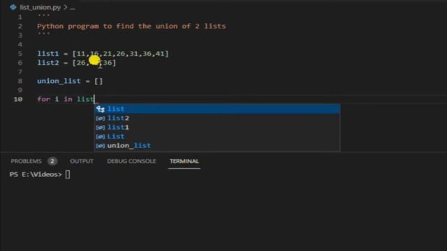 Union of two lists using Python смотреть онлайн