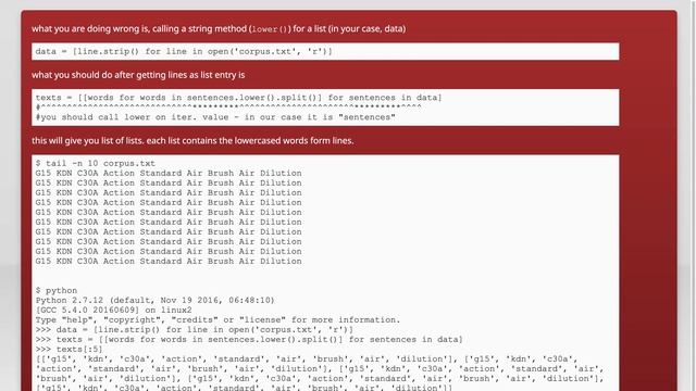 AttributeError: 'list' object has no attribute 'lower' gensim смотреть онлайн