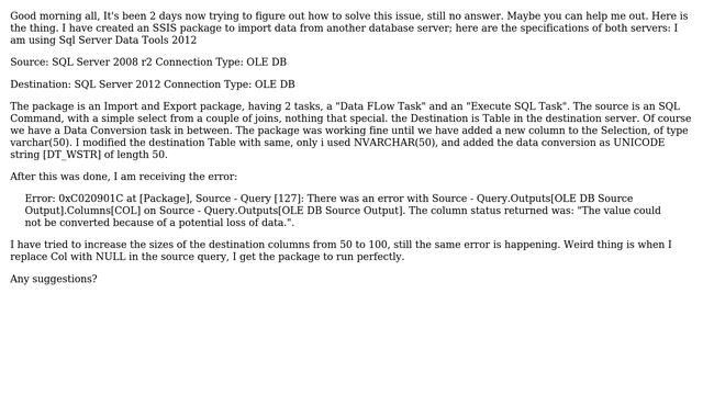 SSIS Package truncation and possible data loss (error code: 0xC020901C) (2 Solutions!!) смотреть онлайн