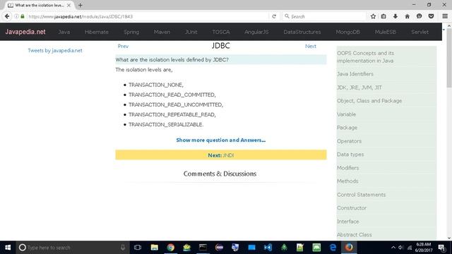 What are the isolation levels defined by JDBC?
| javapedia.net смотреть онлайн
