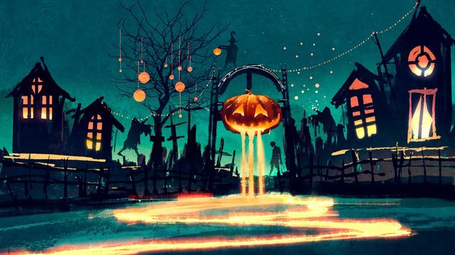 Halloween Piano Music (1 Hour) 4K/Relax Animation