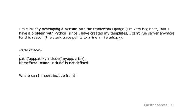 Django : Python NameError: name 'include' is not defined смотреть онлайн