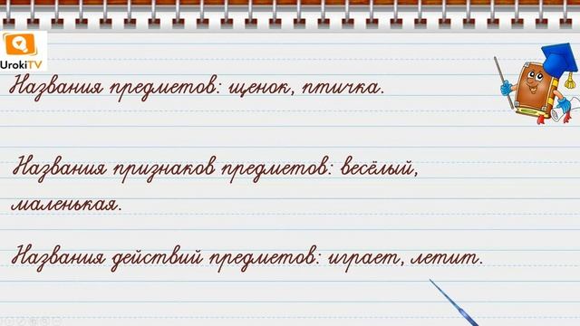 Слова названия предметов, признаков предметов, действий предметов. Русский язык 1 класс смотреть онлайн