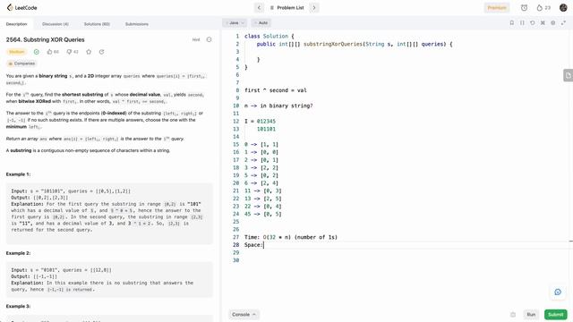 Leetcode 2564 Substring XOR Queries (Java) - Leetcode Weekly Contest 332 смотреть онлайн