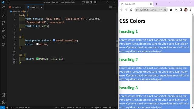 Change Font Color and background Color using Hex, RGB, RGBA and HSL CSS Colors | Class 03 смотреть онлайн