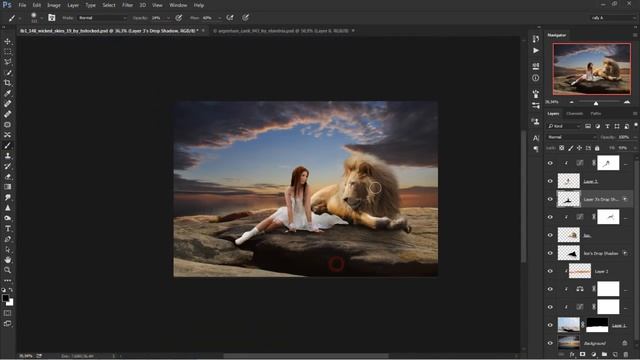 Making Girl & Lion Photo Manipulation Scene Effect In Photoshop