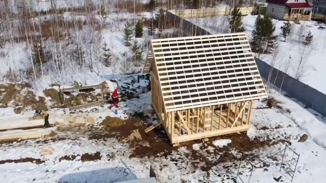 Монтаж стропильной системы и кровли. Каркасный дом 6х6. смотреть онлайн