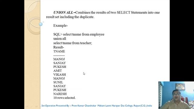 SQL Set Operation смотреть онлайн