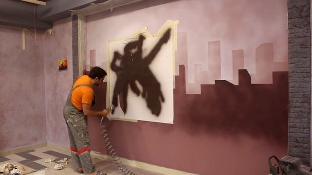 Быстрая роспись стен по трафарету от студии декора "Золотой лемур" смотреть онлайн