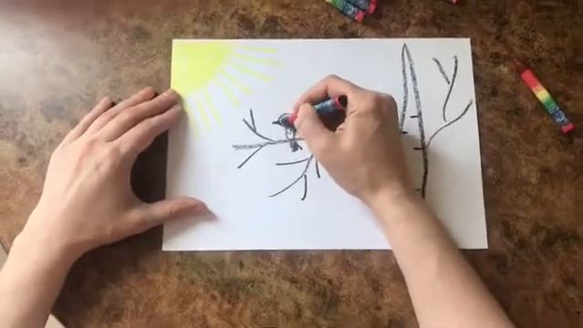 «Весенняя зарисовка» рисуем восковыми мелками смотреть онлайн