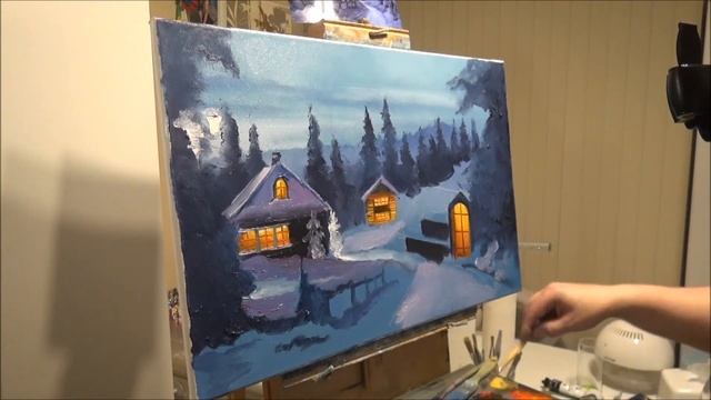 ? Зимний вечер / Рисуем вместе / Живопись / Картина маслом / Пейзаж / Александр Григорьев смотреть онлайн