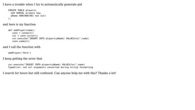 psql TypeError: not all arguments converted during string formatting (2 Solutions!!) смотреть онлайн