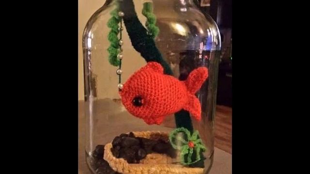 crochet fish in a jar.