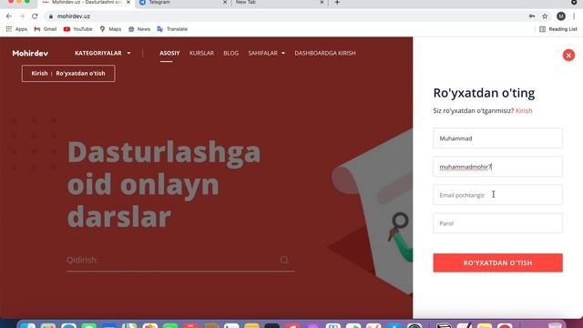 Mohirdev.uz platformasidan ro'yhatdan o'tish смотреть онлайн